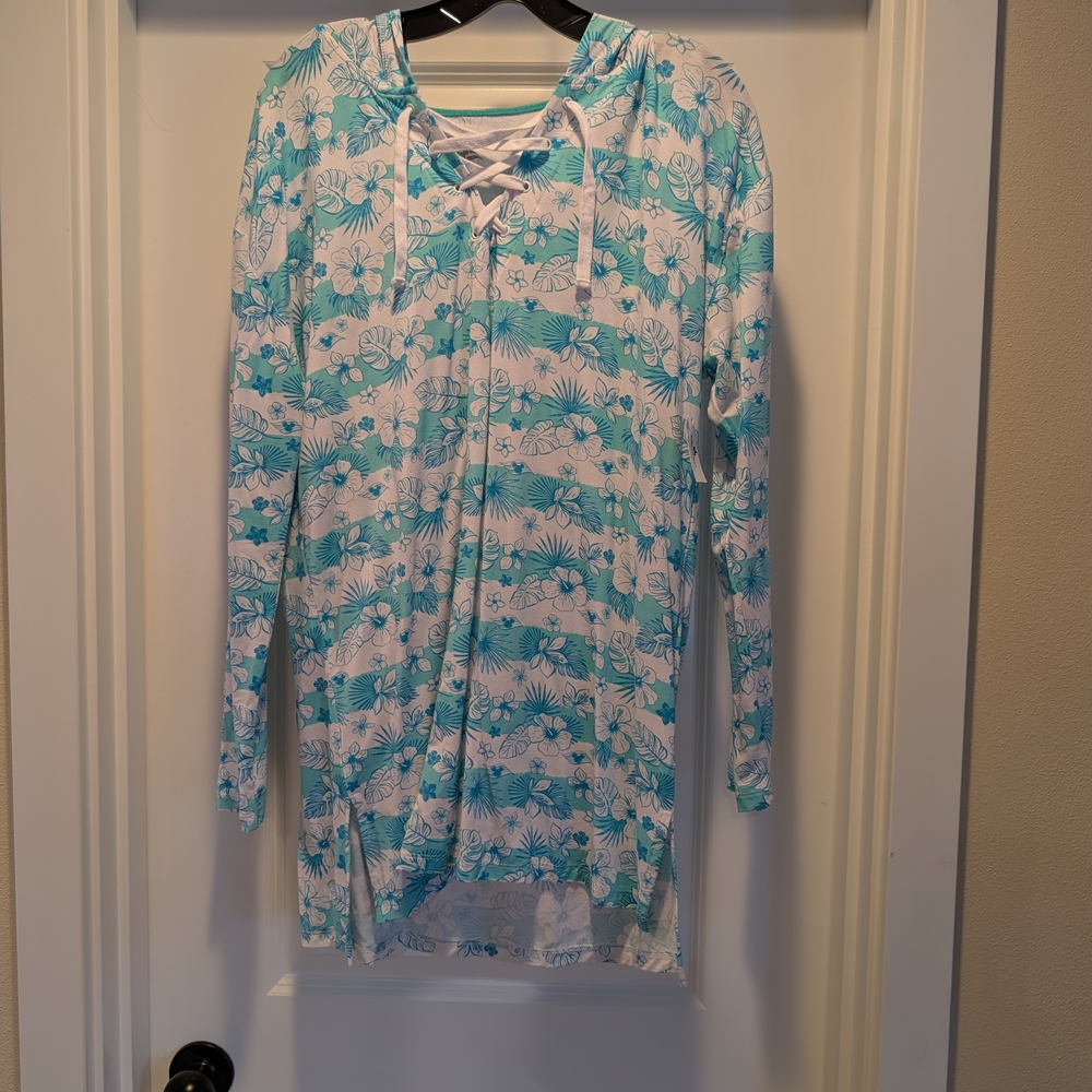 Disney Cruise Line Turquoise Floral Lace-Up Top
